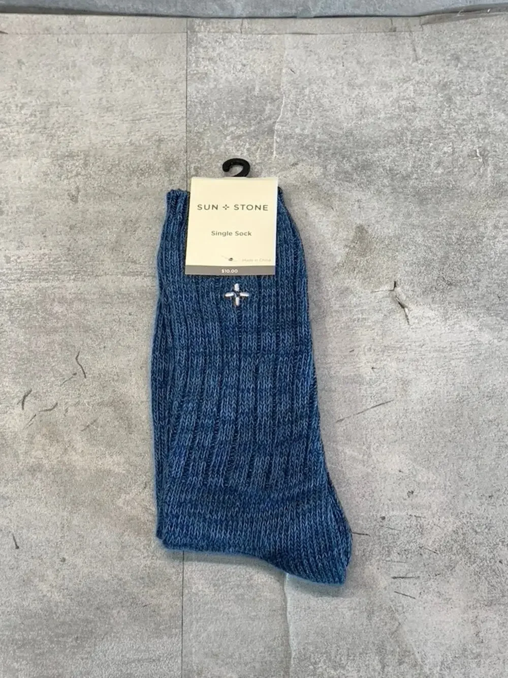 Sun + Stone Men's Blue Marled Knit Crew Single Sock SZ 10-13
